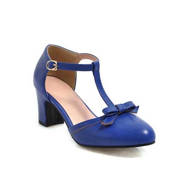 Blue Royal Bow T Strap Mary Jane High Heels Sandals Shoes