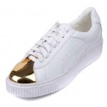 White Gold Metal Head Lace Up Sneakers Flats Shoes