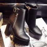 Black Leather Platforms Zipper High Top Block Heels Combats Military Boots Shoes
