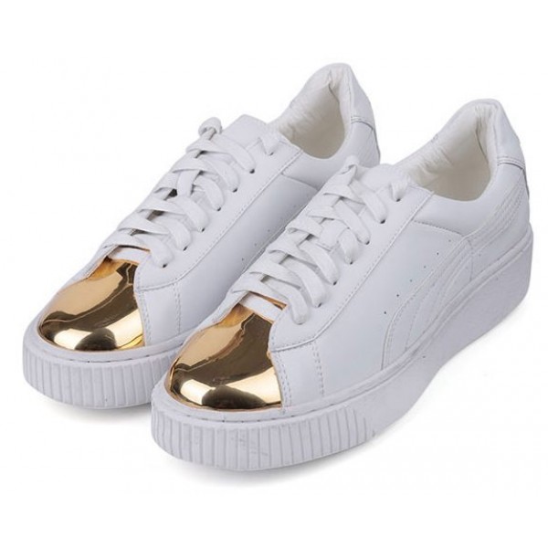 White Gold Metal Head Lace Up Sneakers Flats Shoes