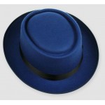 Blue Woolen Black Satin Bow Classic MJ Funky Gothic Jazz Dance Dress Bowler Hat