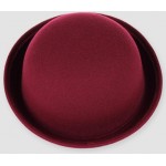 Burgundy Woolen Round Head Rolled Brim Dance Jazz Bowler Hat Cap