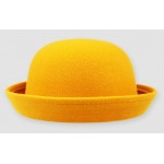 Yellow Woolen Round Head Rolled Brim Jazz Dance Bowler Hat Cap