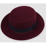 Burgundy Woolen Black Satin Bow Classic MJ Jazz Dance Dress Bowler Hat