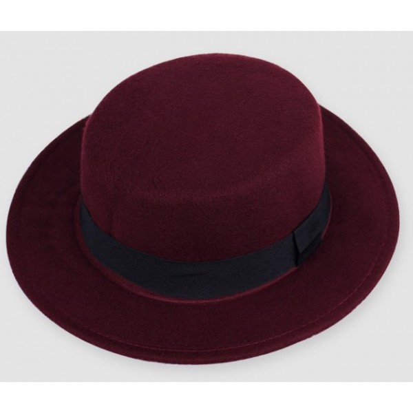Red Woolen Black Satin Bow Classic MJ Jazz Dance Dress Bowler Hat