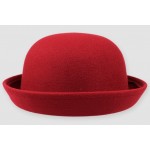 Red Woolen Round Head Rolled Brim Dance Jazz Bowler Hat Cap