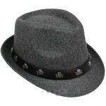 Grey Skulls Punk Rock Woolen Funky Gothic Jazz Dance Dress Bowler Hat