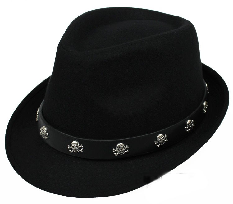 Black Skulls Punk Rock Woolen Funky Gothic Jazz Dance Dress Bowler Hat