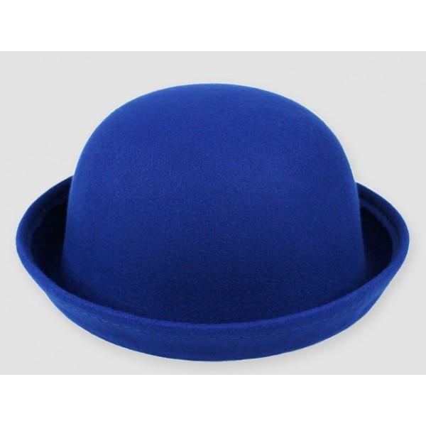 Blue Woolen Round Head Rolled Brim Dance Jazz Bowler Hat Cap