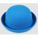 Blue Woolen Round Head Rolled Brim Jazz Dance Bowler Hat Cap