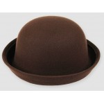 Brown Woolen Round Head Rolled Brim Jazz Dance Bowler Hat Cap
