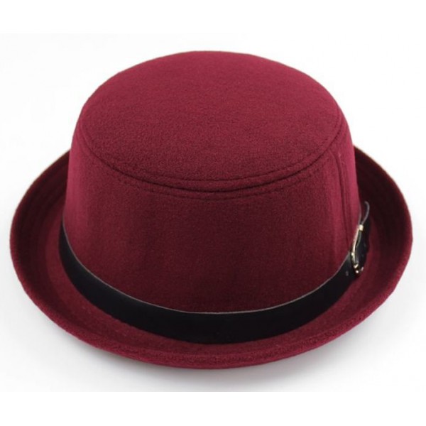 Burgundy Woolen Black Belt MJ Funky Gothic Jazz Dance Dress Bowler Hat