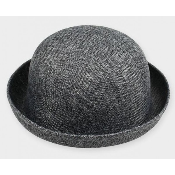 Grey Summer Straw Round Head Rolled Brim Dance Jazz Bowler Hat Cap