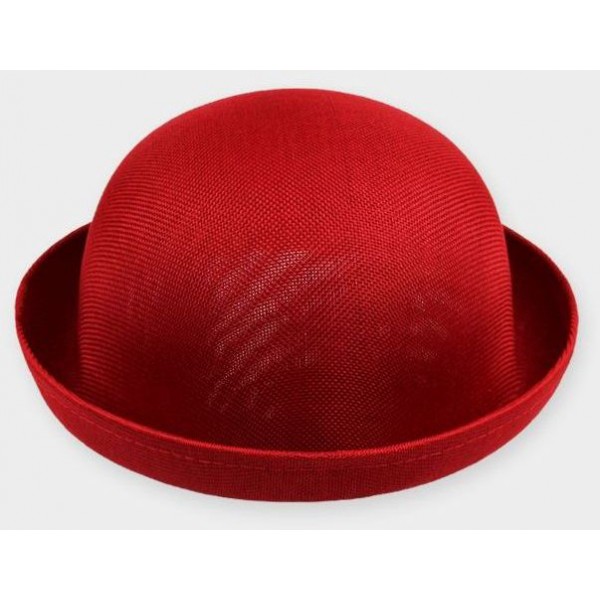 Red Summer Straw Round Head Rolled Brim Dance Jazz Bowler Hat Cap