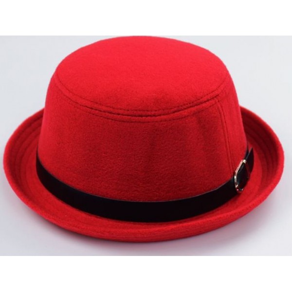Red Woolen Black Belt MJ Funky Gothic Jazz Dance Dress Bowler Hat