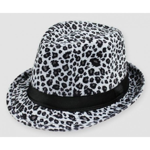 White Leopard Cheetah Wild Animal Funky Gothic Jazz Dance Dress Bowler Hat