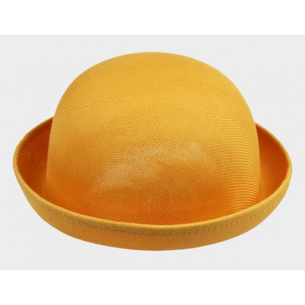Yellow Summer Straw Round Head Rolled Brim Dance Jazz Bowler Hat Cap