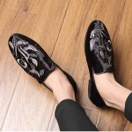Black White Velvet Embroidery Flowers Loafers Dapperman Dress Shoes Flats
