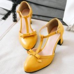 Yellow Bow T Strap Mary Jane High Heels Sandals Shoes