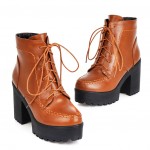 Brown High Top Lace Up Platforms Punk Rock Chunky High Heels Combat Boots Shoes