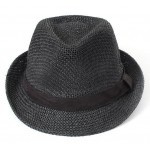 Black Straw Woven Jazz Bowler Hat