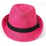 Pink Straw Woven Jazz Bowler Hat