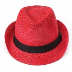 Red Straw Woven Jazz Hat