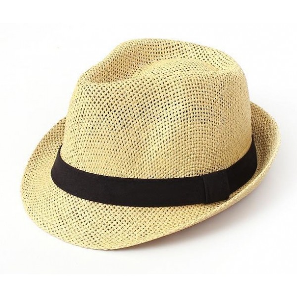 Cream Beige Straw Woven Jazz Bowler Hat