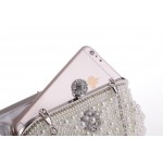 White Pearls Diamante Bling Bling Bridal Glamorous Evening Clutch Purse Jewelry Box