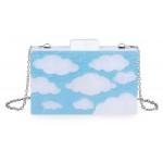Blue White Sky Cloud Acrylic Rectangular Evening Clutch Purse Jewelry Box