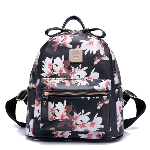Black Cream Pink Oil Painting Flowers Florals Butterfly Punk Rock Backpack