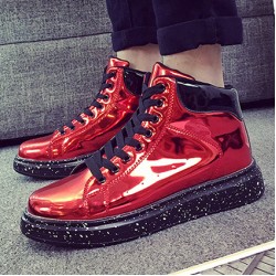 Red Metallic Galaxy Sole High Top Lace Up Punk Rock Sneakers Mens Shoes