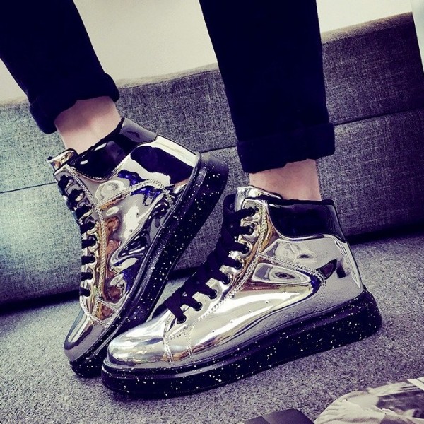 Silver Metallic Galaxy Sole High Top Lace Up Punk Rock Sneakers Mens Shoes