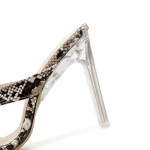 Khaki Snake Print Crisscross Evening Transparent Glass High Heels Sandals Shoes