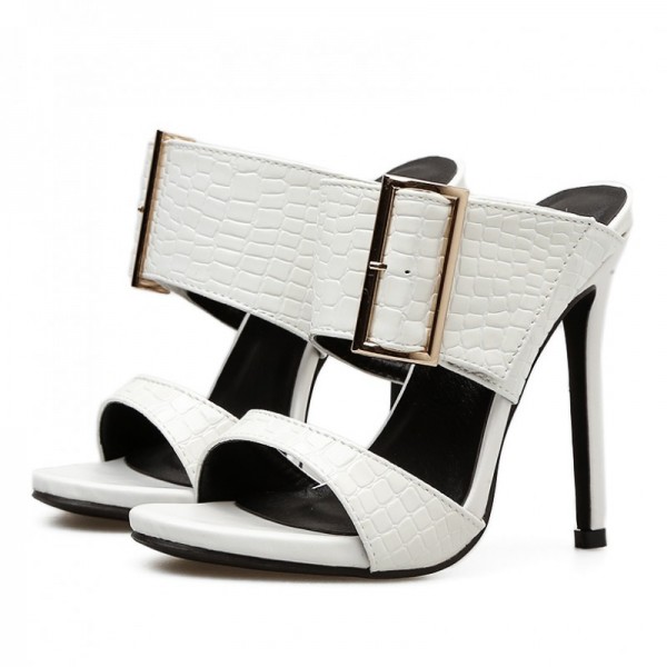 White Giant Buckle Sexy Stiletto High Heels Sandals Shoes