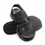 Black Leather Double Straps Slingback Mens Gladiator Roman Sandals Shoes
