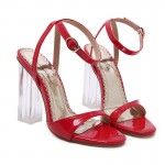 Red Patent Straps Evening Transparent Glass Block High Heels Sandals Shoes