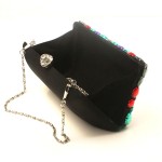 Black Satin Colorful Gemstomes Gems Rectangular Evening Clutch Purse Jewelry Box
