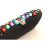 Black Satin Colorful Gemstomes Gems Rectangular Evening Clutch Purse Jewelry Box