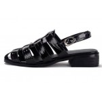 Black Patent Leather Straps Gladiator Cage Flats Sling Back Sandals Shoes