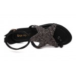 Black Glitter Sparkle Silver Star Gladiator Flats Flip Flop Sandals Shoes