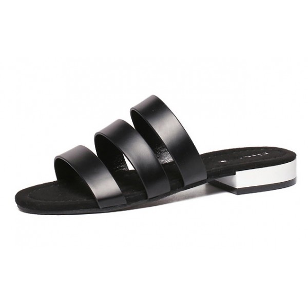 Black Three Straps Gladiator Flats Sandals Shoes