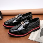 Black Patent Gold Chain Red Trim Mens Loafers Flats Shoes