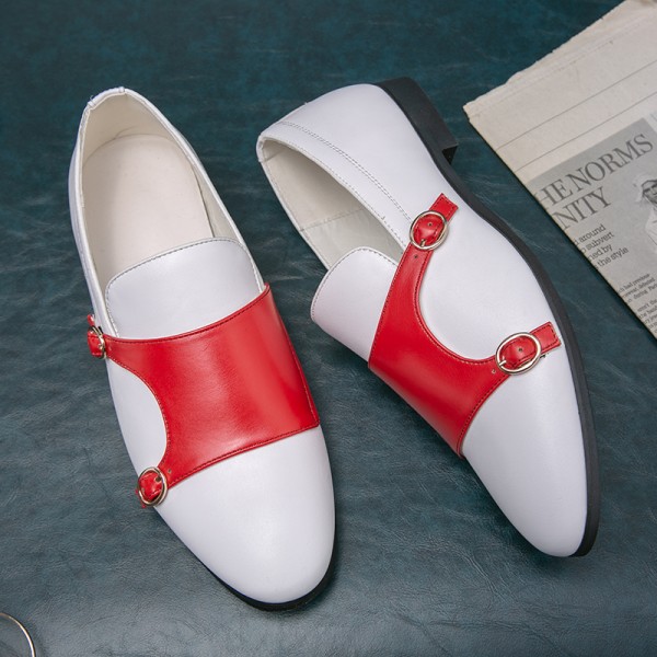 White Red Classic Monk Strap Dappermen Dapper Loafers Shoes