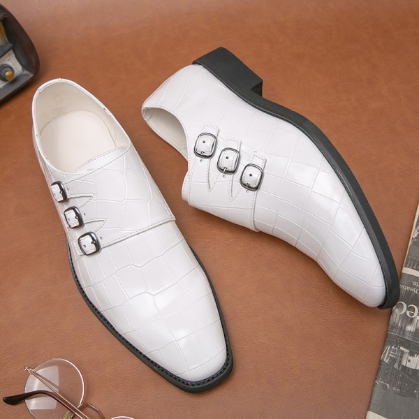 White Croc Blunt Classic Monk Strap Dappermen Dapper Loafers Shoes