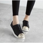 Black Gold Metallic Shiny Leather Lace Up Shoes Womens Sneakers 
