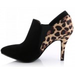 Black Leopard Suede Point Head Ankle Stiletto High Heels Boots Shoes