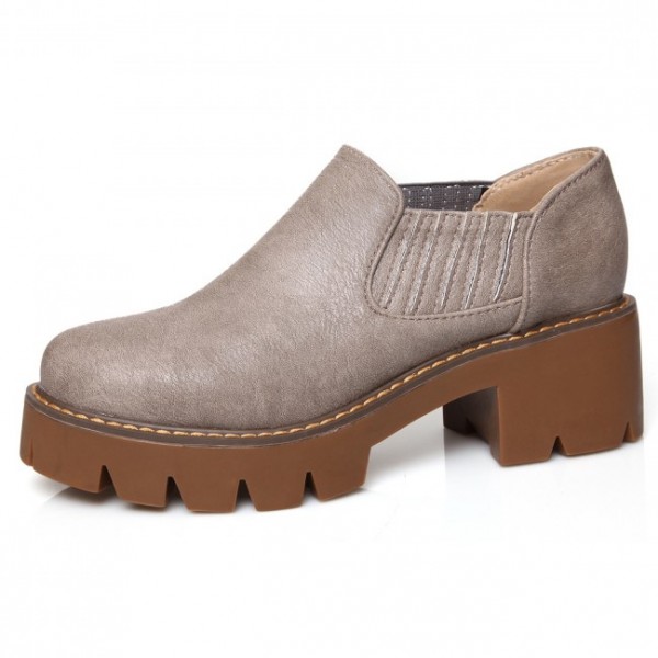 Grey Platforms Chunky Block Heels Sole Slip On Flats Loafers Shones