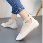 Cream Ankle Cross Strap Mary Jane Ballerina Ballet Flats Shoes