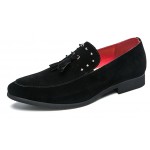 Black Suede Tassel Spikes Mens Loafers Flats Dress Shoes